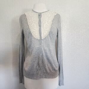Akiabara Gray Button Cardigan w/Cream Lace Detail